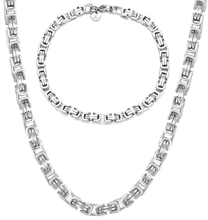Kim Johanson® Edelstahl Herren Königskette Set in Silber | Armband und Halskette | Breite Kette für Männer | Wasserfest | 5mm Breit | Dicke Armkette | Verschiedene Längen | Massive Silberkette