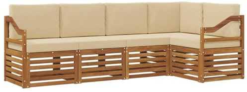 vidaXL Sofagarnituren 5 pcs Natur und Beige Massivholz Akazie, Garten-Sofa, modernes Outdoor-Möbel, robuster Lounge-Satz, Bequeme Terrasse-Sitzmöbel für Dein Zuhause