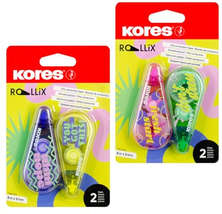 Kores ROLLiX Korrekturroller - 8m x 5mm - Kühne, fröhliche Designs inspirieren - komfortable ergonomische Form - keine Trocknungszeit - kontrollierte Anwendung - 1 Stück