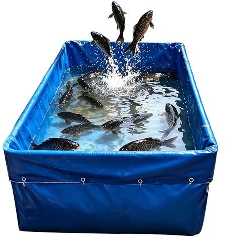 Hamankim Serbatoio per l'acqua in Tela Impermeabile e Resistente per laghetti, Piscina temporanea e Durevole, Acquario Fuori Terra, Vasca per l'allevamento di Carpe Koi - Telaio Non Incluso(4x2x1.0m)