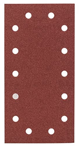 Bosch Accessories 2609256B22 Feuilles abrasives pour Ponceuses vibrantes 115 x 230 Système auto agrippant 14 trous Grain 120 Lot de 10 feuilles