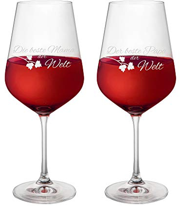 AMAVEL Rotweingläser, Weingläser 2er Set, Gläser mit Gravur für Mama und Papa, Wein Geschenk für Eltern, 500 ml Weingläser Set, Gravierte Trinkgläser, Rotweinglas Weinset, Rotwein Gläser Set