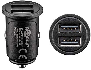 Goobay 71897 Dual USB Car Charger, 4.8 A, Black, 25.5mm Diameter, 41mm Length