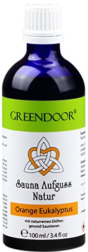 GREENDOOR Sauna-Aufguss Natur Orange Eukalyptus 100ml, ergiebiges Konzentrat mit Bio Alkohol + reinen natürlichen ätherischen Ölen, Saunaduft für Ihre Auszeit, Sauna-Aufgüsse ohne Zusätze