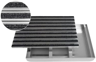 ACO Schuhabstreifer Bürsten + Rips mit Emco ALU Bodenwanne Fußabtreter Eingangsmatte Fußmatte Türmatte, Größe:1000 x 500 mm