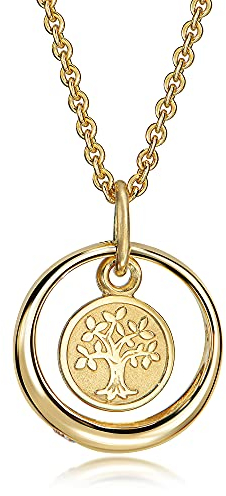 Xaana Taufkette Taufring mit Zirkonia und Lebensbaum/Baum des Lebens -Einhänger aus 333er Gelbgold incl. vergoldeter Silberkette 36/38cm AMZ0484