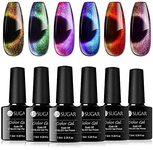UR SUGAR UV Nagellack Magnetisch Set, Schellack Nagellacks Set 9D Cat Magnetisch Eye Gel Katzenauge Gel Nagellack Magnet Chamaeleon Gellack Glitzer Gelnägel Maniküre Geschenk 6 Farben