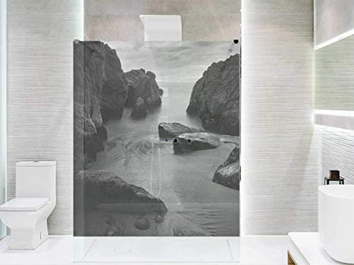 Transparentes Vinyl für Duschwände und Badewannen Schwarze und Weisse Klippen | Mehrere Maße 200x120cm | Beständiger und leicht aufzutragender Klebstoff Dekorativer Aufkleber Dekoratives Design
