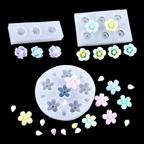 FineInno Gießform 3D-Silikonform Resin Mold Harz Form Rose Blume Epoxidharz Formen für Anhänger Halskette Ohrringe Schmuck Machen Zubehör (Mini-Blume)