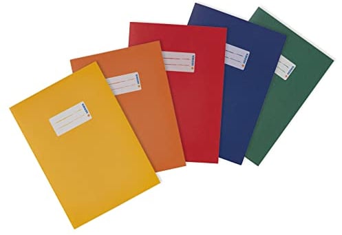HERMA 20230 Heftumschläge A5 Papier Sortiment, 5 Stück, Hefthüllen mit Beschriftungsfeld aus extrem kräftigen Papier & satten Farben, Heftschoner Set für Schulhefte, farbig