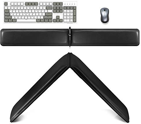 MAIDERN Coussin de support de poignet lavable en cuir synthétique pour clavier et poignet - Pour le bureau, la maison, le bureau, l'ordinateur portable - Cuir synthétique noir