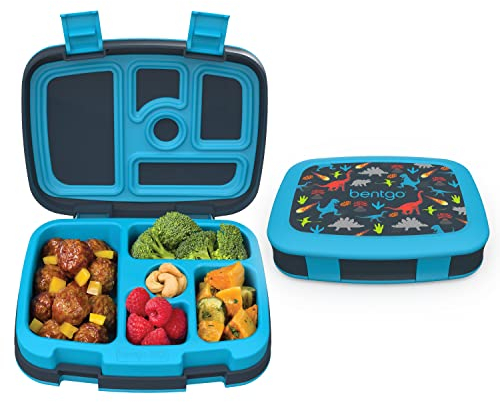 Bentgo® Kids Prints Leak-Proof, 5-Compartment Bento-Style Kids Lunch Box - Ideal Portion Sizes for Ages 3-7, Durable, Drop-Proof, Dishwasher Safe, & Made with BPA-Free Materials (Dinosaur)