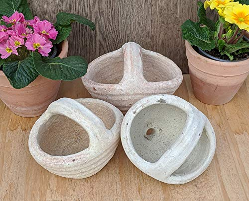 3er Set Blumentöpfe - Körbchen je ca. 18 cm gewollt rustikal - echt Terrakotta, Blumentopf Garten Terracotta Deko Osterkörbchen Ostern Frühling