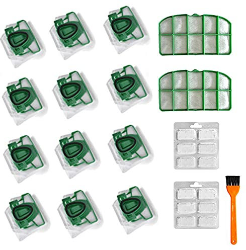 ZRF Lot de 12 sacs d'aspirateur + 2 filtres HEPA pour Vorwerk Kobold VK 200 (12 désodorisants parfumés + 1 brosse de nettoyage)