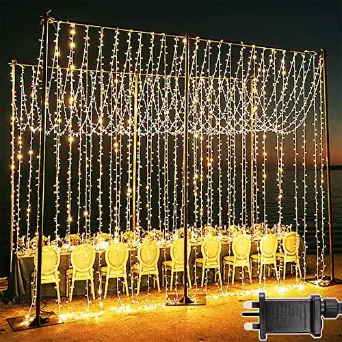Joycome 600 LED Curtain Lights Outdoor 6m x 3m, 8 Modes Connectable Wall Fairy Lights Plug in with Timer Waterproof for Gazebo Ceiling Pergola Patio Party Wedding Bedroom Decorations (Warm White)