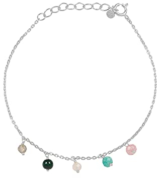 Pernille Corydon Armband Silber Damen - Harmony Gliederarmband mit Rosenquarz, Amazonit, Malachit, Rosa Achat, Labradorit - 925 Sterling-Silber - 16-19 cm größenverstellbar - B-282