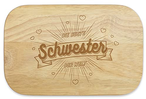 KIXY Frühstücksbrettchen Gummibaumholz Geschenk Geburtstag Weihnachten Geschwister - Die beste Schwester der Welt