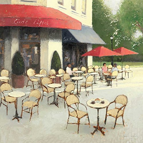Feeling at home Image on ROLLED CANVAS Cafe du Matin II Wiens James - Kitchen square Art print awning cafe coffee contemporary dining Eiffelflora Canvas fine art 33_X_33_in