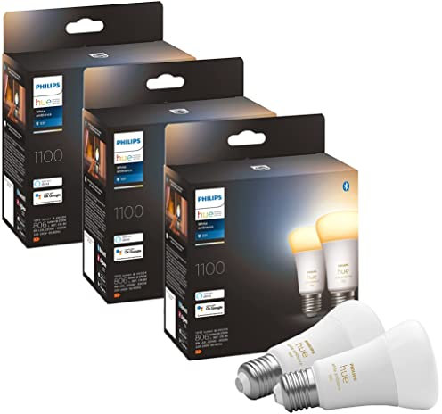 Philips HueWA 8.5W A60 E27 2P EUR (Triple Pack) 75W, 1100 lumen, compatible Bluetooth, pack de 2, fonctionne avec Alexa, Google Assistant et Apple Homekit