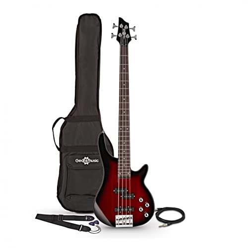 Chicago Bassgitarre 4 Saiten mit Gigbag & Kabel von Gear4music Rot