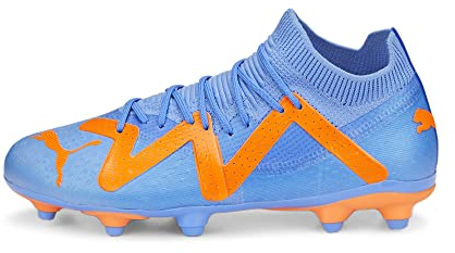 PUMA Unisex Kids' Sport Shoes FUTURE MATCH FG/AG JR Soccer Shoes, BLUE GLIMMER-PUMA WHITE-ULTRA ORANGE, 33
