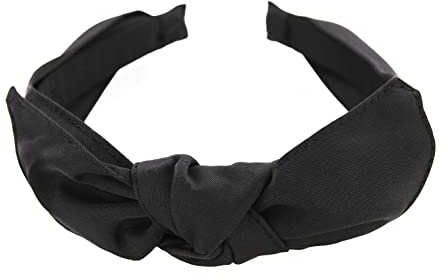 axy Haarreif mit Schleife 13 cm x 4,5 cm aus Glanz Stoff, Damen Haarband Vintage Hairband Stirnband Haarreifen HRS1B (Schwarz)