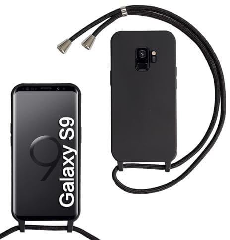 SLWYF Compatible with Samsung Galaxy S9 Crossbody Lanyard Case, Liquid Silicone Protective Phone Case with Strap Adjustable Neck Cord Necklace Soft Cover for Samsung Galaxy S9, Black