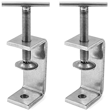 QWORK 2 Pezzi Morsetto a C in Acciaio Inox 304, Morsetto a C per impieghi gravosi, Per Lavorazione Legno DIY, Saldatura, Mobili, Colore Argento, Torsione a mano, Stile 2