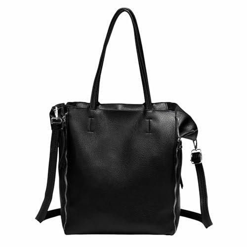 Damen Tasche Set 2in1 Shopper Handtasche Crossbody Hobo Bag Schultertasche Umhängetasche Metallic Cross-Over DIN-A4 Schwarz V1