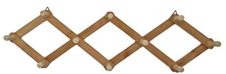 Spetebo Bambus Wand Garderobe ausziehbar - 70 cm - Holz Scherengarderobe Wandgarderobe mit 10 Haken - Akkordeon Garderobenleiste Kleiderhaken Wandhaken Hakenleiste