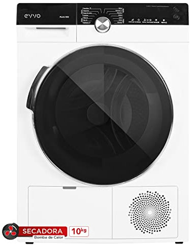EVVO Secadora de ropa Bomba de Calor, Motor Inverter, Capacidad: 10kg, Tambor ePROTECT, Silenciosa, Eficiencia energética B, 14 Programas Blanco (Modelo PURE S10 Color: Blanco)