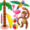 8 Stück aufblasbares Palmen Kokosnussbaum Set,Hawaii Strandspielzeug-Set inkl.Kokosnussbaum Banane Flamingo für Sommer Schwimmbad Hawaii Deko Themenparty