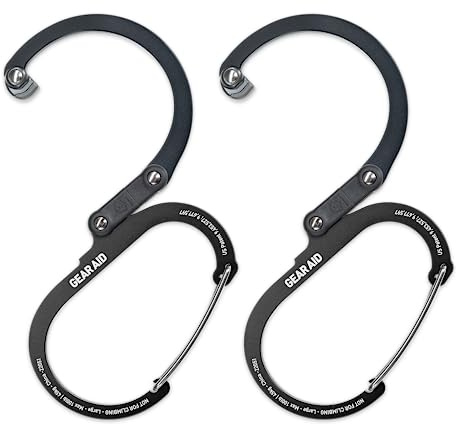 GEAR AID HEROCLIP - Moschettone a clip e gancio (medio) per campeggio, zaino e garage, nero stealth, confezione da 2