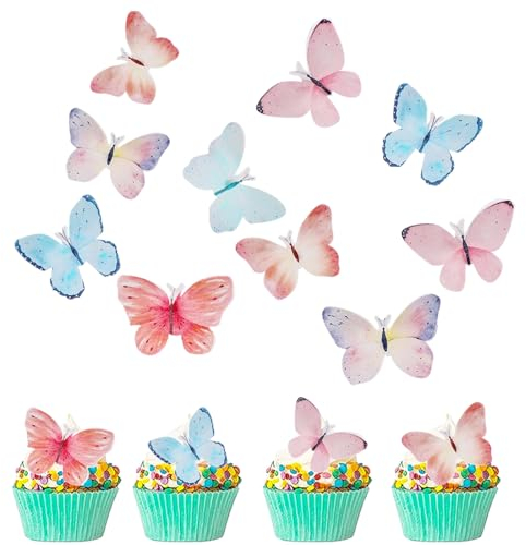 GoldRock 56 Stück Essbare Schmetterlinge für Torte,Essbare Tortendeko Schmetterling,Bunt Schmetterlinge Deko Torte,Esspapier Tortendeko Hochzeit,Schmetterling Kuchen Deko Geburtstag,Muffin Deko Essbar