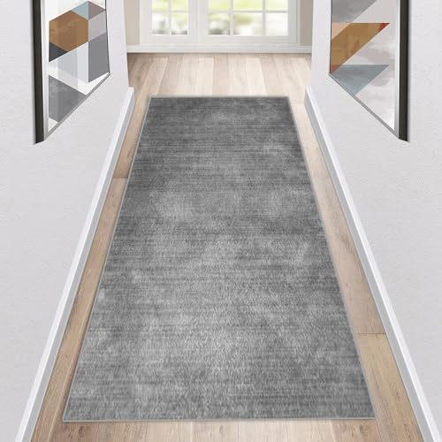 Siunwdiy Teppich Läufer Flur Küche rutschfest Waschbar Grau Teppichmatten Küchenläufer Lang Modern Korridor Teppichläufer Küchenteppich Meterware Anpassbar 40-140Cm Breit,Grau,100x380cm