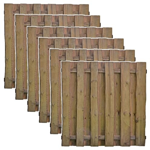4er Set Bohlen-Zaun Kolding | Zaunfeld im Maß 180x180 cm (Breite x Höhe) | braun druckimprägniertes Kiefer/Fichte Holz | Sichtschutz-Zaun | Holz-Zaun | Sichtschutzwand | Gartenzaun (4)