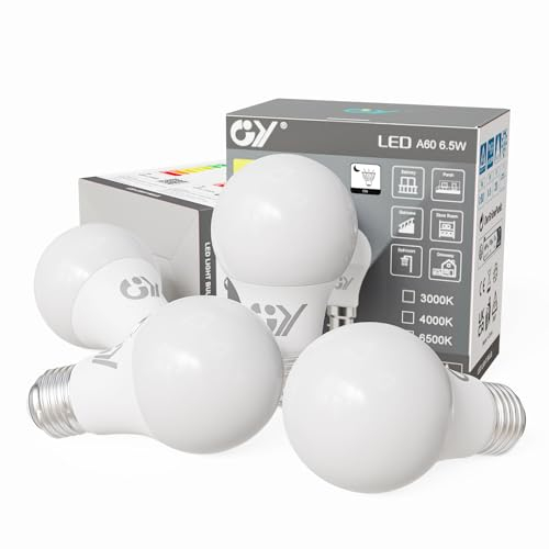 GY Glühbirne E27 mit Bewegungsmelder Lichtsensor Lampe, E27 LED Kaltweiss 6500K 1050lm Leuchtmittel, 6,5W ersetzt 75W, automatische Ein-/Ausschalten, für Treppen, Toiletten, Garten, Garage, 4 Stück