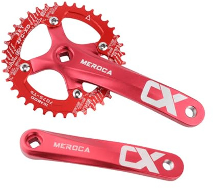 PETCHOR Square Taper Kurbelgarnitur MTB, Mountainbike, Singlespeed, Fahrrad-Kurbelarm-Set, 170 mm, 104BCD, 38T Kettenblatt und Schrauben, Rot