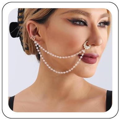 Wendalern Punk Fake Nasenring Hoop Gold Nasenringe Mit Kristall Kette Quaste Non-piercing Nase Zu Ohr Manschette Kettenschmuck Indisch Nasenring Studs Nasenloch Körper Zubehör Für Frauen Und Mädchen