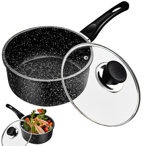 Bocguy Olla para Leche Con Revestimiento Antiadherente, 18 cm, Cacerola Con Mango y Tapa, Inducción, Negro, MFSNG-18