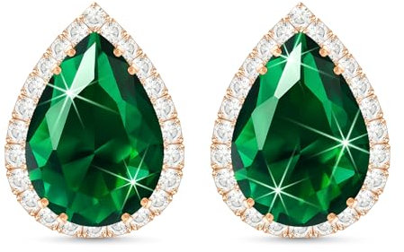 Linawe Emerald Green Imitation Diamond Cubic Zirconia Earrings Studs, Rose Gold Stud Earrings Women, Teardrop Rhinestone Crystal Formal Earring Set, Wedding Bridal Bridesmaid Jewellery