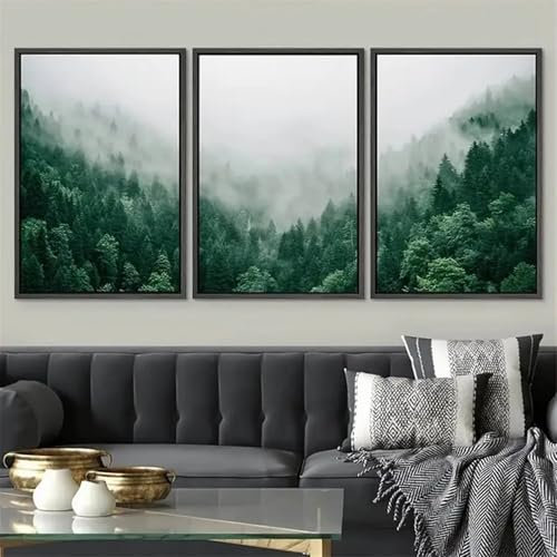 Herfair 3er Premium Poster Set, Moderne Grün Berge Wald Bilder, Landschaft Leinwandbilder BilderSet Wanddeko, Wohnzimmer Schlafzimmer Wanddekoration, Ohne Rahmen Wandbilder (40x50cm)