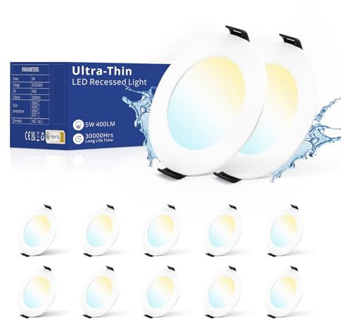 Schiele LED Einbaustrahler Spot 230V,5W Warmweiß Naturweiß Kaltweiß,Deckenspots Einbaustrahler LED,EinbauØ75-90mm, IP44 LED Einbauleuchten für Badezimmer Küche 12er Set