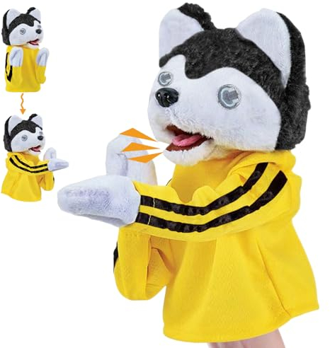 Handpuppen für Kinder, Husky-Handpuppe, Box-Handpuppe Hund, Interaktives Kuscheltiere mit Sound Action, Kung-Fu-Hand Puppet, Ideal zum Geschichtenerzählen, Unterrichten, Vorschul, Geburtstagsgeschenke