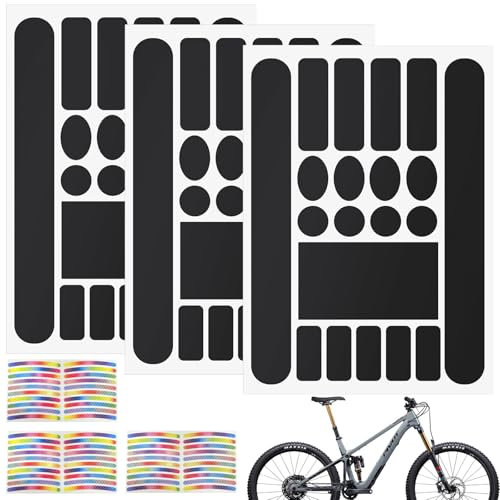 GZkushi 3 MTB Aufkleber, 24.5×17cm Rahmenschutzfolie Fahrrad, PVC MTB Rahmenschutz Aufkleber für Trekkingrad mit 3 Regenbogenreflektierende Aufkleber