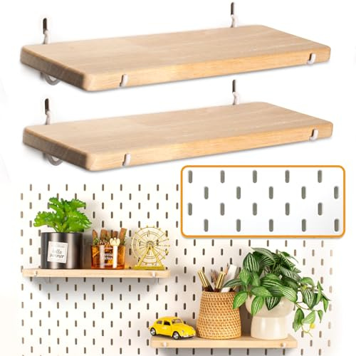 SEMPOMA Regal aus Massivholz für IKEA Skadis, 2 Stück | Regal aus massivem Naturholz, mit Haken, kompatibel mit IKEA Lochplatten Skadis, Zubehör für Zuhause und Büro