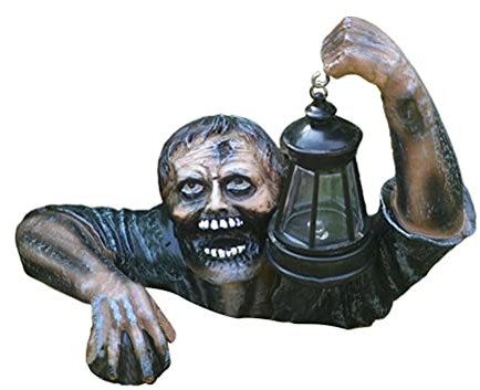 Lazyspace Zombie Garden Statue Ornament with LED Lantern - Resin Horror Movie Gnome for Outdoor Garden, Patio, Yard, and Lawn Decor