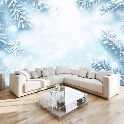 Fototapete Winterhintergrund Schneeflocken Zweige Blau Art Mauer VliesTapete 300x210 cm Wandtapete Wanddeko Wand Wohnzimmer Schlafzimmer Wohnung Wandbilder