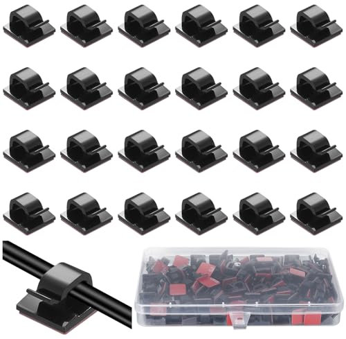 110 Piezas negro Clips Autoadhesivos para Cables, Organizador de Cables de Gestión Autoadhesivos, Cable Abrazadera Soporte de Alambre para Cables TV, PC, Laptop, Escritorio, Hogar, Oficina
