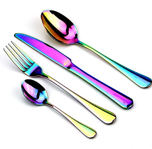 YIHANSS Besteck-Set, kreatives Besteckset aus Edelstahl, farbenfrohes Besteckset, Regenbogen-Tafelgeschirr, Reisegeschirr, Gabel, Messer für Hochzeit und Hotel, 1 Set (Farbe: 1 Set)